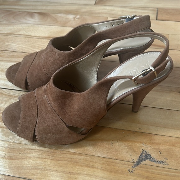 J Crew Julienne Suede Heels brown sandal pump high heel open toe size 8 - Picture 6 of 11